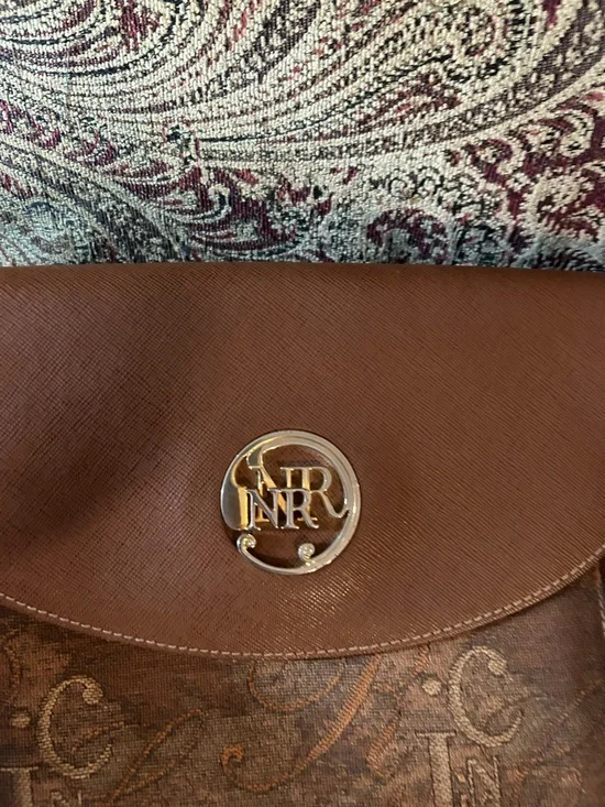 Vintage Nina Ricci Brown Monogram Crossbody with Gold-Tone Medallion - Picture 2 of 6
